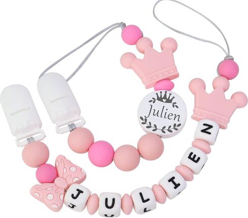 Personalized Pacifier Clip with Name, Customizable Pacifier Clip (2 Pack) (Crown-Pink) in Kuwait