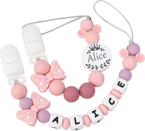Personalized Pacifier Clip with Name, Customizable Pacifier Clip (2 Pack) (Crown-Pink) in Kuwait