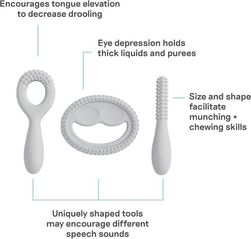 ezpz Oral Development Tools - 3 Months+ (3 Pack in Sage) - Non-Slip Loop, Smile and Stick, 100% Silicone Tools to Practice Feeding + Chewing - Sensory Bumps - Dishwasher Safe in Kuwait