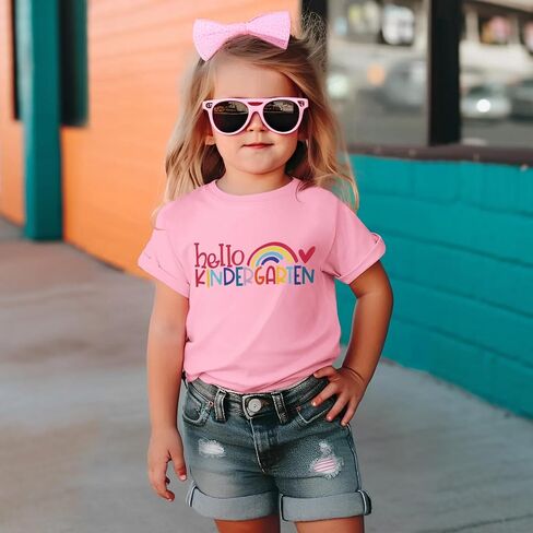 Hello Kindergarten Shirts Baby Girl Cute Rainbow Back to School T-Shirt First Day of School Short Sleeve Tees Top in Saudi Arabia