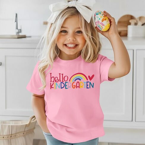 Hello Kindergarten Shirts Baby Girl Cute Rainbow Back to School T-Shirt First Day of School Short Sleeve Tees Top in Saudi Arabia