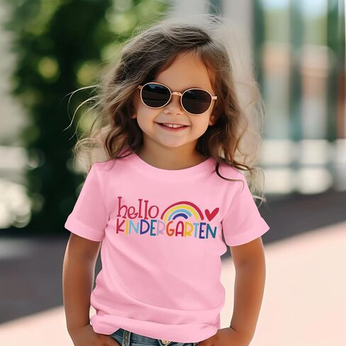 Hello Kindergarten Shirts Baby Girl Cute Rainbow Back to School T-Shirt First Day of School Short Sleeve Tees Top in Saudi Arabia