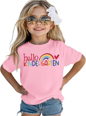 Hello Kindergarten Shirts Baby Girl Cute Rainbow Back to School T-Shirt First Day of School Short Sleeve Tees Top in Saudi Arabia