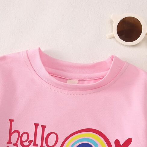 Hello Kindergarten Shirts Baby Girl Cute Rainbow Back to School T-Shirt First Day of School Short Sleeve Tees Top in Saudi Arabia