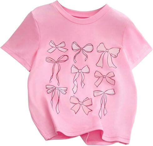 Wdirara Toddler Girl's Bow Graphic T Shirt Crewneck Shirt Sleeve Tee Summer Top Top in Kuwait