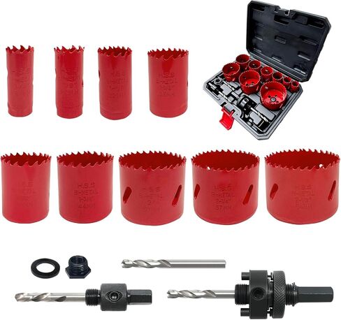 Greywolf 15 pcs Bi-Metal Hole Saw Set, M3 HSS Hole Saw Kit with 3/4"-2-1/2" (19-64mm) 9 pcs Hole Saw Blades, Boxed, with Arbor, Drill Bit, Hex Wrench, for Metal, Wood, Plastic in Kuwait