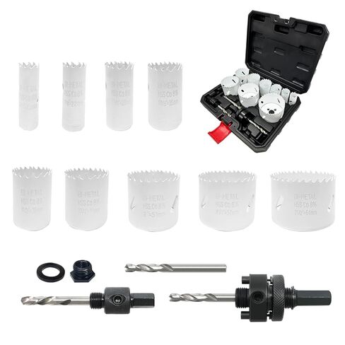 Greywolf 15 pcs Bi-Metal Hole Saw Set, M3 HSS Hole Saw Kit with 3/4"-2-1/2" (19-64mm) 9 pcs Hole Saw Blades, Boxed, with Arbor, Drill Bit, Hex Wrench, for Metal, Wood, Plastic in Kuwait