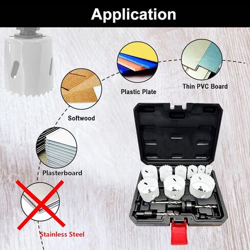 Greywolf 15 pcs Bi-Metal Hole Saw Set, M3 HSS Hole Saw Kit with 3/4"-2-1/2" (19-64mm) 9 pcs Hole Saw Blades, Boxed, with Arbor, Drill Bit, Hex Wrench, for Metal, Wood, Plastic in Kuwait