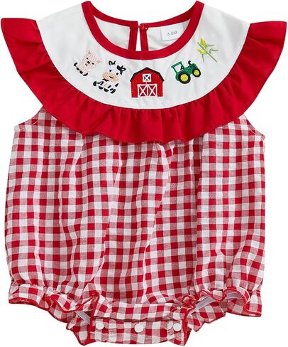 Baby Girl Summer Outfit Plaid Bubble Romper Vintage Smocked Outfits Farm Onesie Newborn Clothes Summer in Saudi Arabia