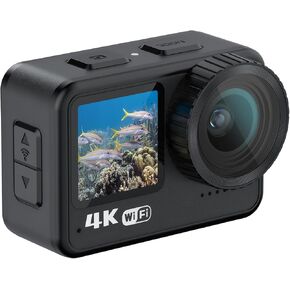 Andoer 4K 60FPS Action Camera 24MP WiFi Sports Camera 170°Wide Angle Lens Dual Screen Touch Control Anti-Shake 21M/69ft Body Waterproof with Mounting Accessories Kit for Diving Surfing Skiing Cycling
