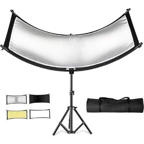 Clamshell Light Reflector Diffuser with Light Stand Kit, 70"x24"/180x60cm Photography Arclight Curved Lighting Reflector, 28"/70cm Floor Tripod Stand for for Photo Video Studio Outdoor Shooting