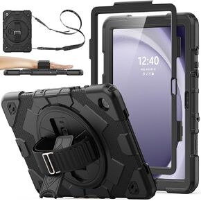 SEYMAC stock 360° Hand Strap with Meshdesign Shockproof Case for Samsung Galaxy Tab S10 Plus / S9 FE+ Plus 5G / S9 Plus 12.4" (Black)