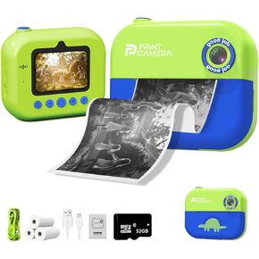 Blue Instant Print Kids Camera Ages 4-12 with 2.4-Inch IPS Screen 1080p HD Dual Lenses and 1500mAh Battery