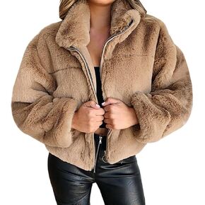 Winter Coats for Women Casual Sherpa Fleece Faux Fur Coat Long Sleeve Zip Up Jackets with Pockets Fluffy Moto Jackets
