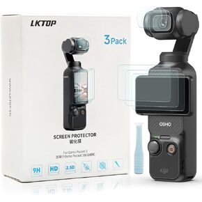 3 Pack DJI Osmo Pocket 3 Screen Protector, Tempered Glass Screen+Lens Film Cover for DJI Osmo Pocket3 Creator Combo Accessories, Ultra HD 9H Hardness, Anti Scratch Bubble, with Installation Tool