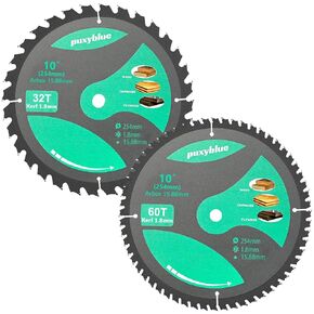 Puxyblue 2 Pack 10 Inch 32&60T Circular Saw Blade with 5/8" Arbor, TCT Trim Saw Blade for Wood, Plastic and Composite Materials