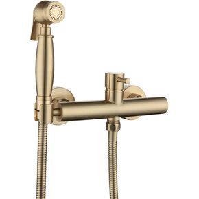 Bidet Sprayer Warm Water, Brushed Gold Handheld Bidet Sprayer for Toilet, Brass Bidet Hand Shower, Hot and Cold Mixing Valve, Wall Mount Bidet Sprayer