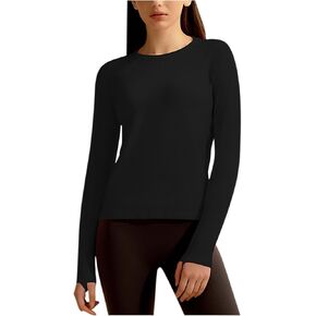 Long Sleeve Shirts for Women Casual Crew Neck Basic Tee Shirt Fall Tops Fashion Outfits Solid Comfy Soft Fit Blouses
