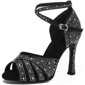 Women Rhinestone Latin Dance Shoes Ballroom Salsa Performance Dancing Heels