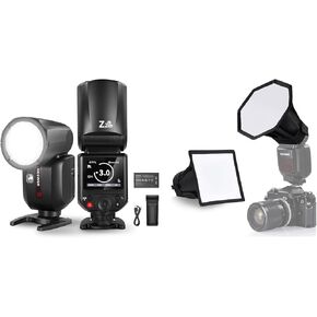 Neewer Z2PRO-C 2.4G TTL Round Head Flash Speedlite مع الناشر المتوافق مع الكنسي ، المتوافق مع Godox ، واجهة المستخدم الترقية ، 76WS 1/8000S HSS ، TTL/M TCM Switch ، 7.2V/3000MAH Battery