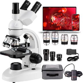 Trinocular Microscope, 40x-5000x Magnification, Research Grade Trinocular Comp With E-Eyepiece/360° Rotation/Mechanical Stage,Microscope Kit For Kids Students Home School Lab,White