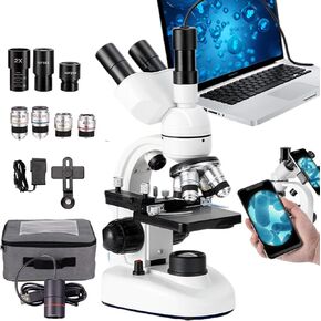 Trinocular Compound Microscope 40x-5000x, White Metal Body with LED Light, Ideal for Education & Research