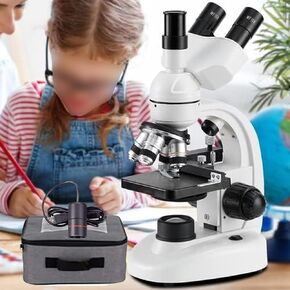 Trinocular Microscope for Adults Kids, 40x-5000x Compound Microscope W/E-Eyepiece-Mechanical Stages-360° Rotation,Microscope Kit for Kids Students Home School Lab,White