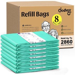 Adult Diaper Liner Refill Bags Compatible with Janibell Akord 280 Slim 8 Pack for 2860 Diapers(Extra 30% Thickness&10% Length) Incontinence Disposal System Plant Scent Eliminate Waste/Odor Resistant
