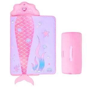 Mermaid Nap Mat for Preschool with Removable Pillow and Blanket Kids Sleeping Bag with Pillow Reinforced Stitching Machine-Washable, Soft Nap Mats for Daycare, Travel, Camping 53"x21"