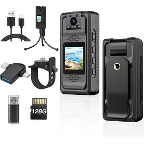 Body Camera with Audio and Video Recording, 128GB Mini Body Camera with 180° Rotating Lens, 10HR Battery & Night Vision, 2K HD Wearable Bodycam for Cycling, Traveling, Vlogging, Police Law Enforcement