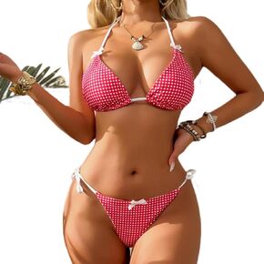 Catalpalev Women's Swimsuit Two Piece Checkered High-Waisted Slimming Bikini Set Beach Swimwear Bathing Suit