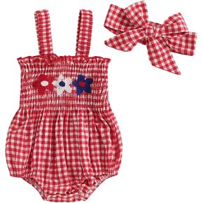 Fourth Of July Baby Girl Outfit Newborn Slip USA Embroidery Bubble Romper Infant Bodysuit Top 4th Of July Clothes