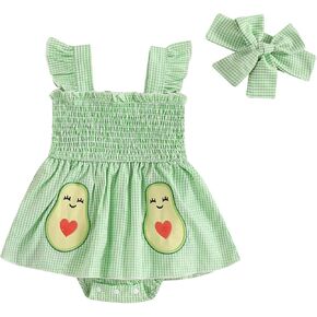 Baby Girl Summer Clothes Romper Dress Plaid Outfit Newborn 3 6 12 18 Months Onesie Smocked Bodysuit Infant Outfit