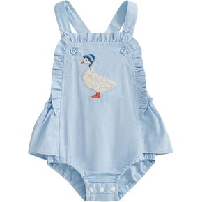 Newborn Baby Girl Clothes Gingham Goose Lace Bow Ruffle Romper Sleeveless Backless Bodysuit Infant Farm Outfit