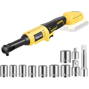 Cordless Ratchet Wrench Fits for Dewalt 20V Battery, 3/8" 20V Wrench 74Ft-Lbs Brushless Electric Ratchet, 8PCS Sockets,1/2" & 1/4" Adapters, 3" Extension Bar (Total 11 PCS Accessories)