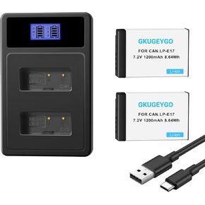 2-Pack LP-E17 Battery and Dual USB Charger Compatible with Canon EOS R100 R50 RP R10 R8, Rebel T8i, T7i, T6i, T6s, SL2 SL3, M3, M5, M6, 77D 200D 250D 750D 760D 800D 8000D Digital SLR Camera