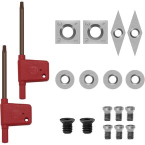 8-Pieces Carbide Cutters Inserts Set with Screws and Hex Key for Wood Lathe Turning Tools (14mm Square, 12mm and 12mm Round, 31x10mm Diamond with sharp point)