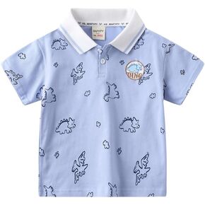 Toddler Baby Boys Short Sleeve Polo Collar T-Shirt Cute Cartoon Dinosaur Prints Shirt Tops