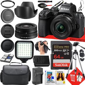 Nikon Z50II Mirrorless Camera with Nikon NIKKOR Z DX 16-50mm f/3.5-6.3 VR Lens + 64 GB Memory + LED Light + Camera Case + Tripod + More (24pc Bundle)