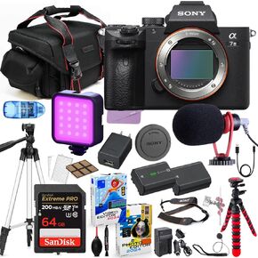 Sony a7 III Mirrorless Camera Body Only Bundle + Premium Accessory Package Including 64GB Extreme Memory, Case, Microphone, LED Light, Photo-Video Software & More (25 Pieces)