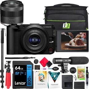 Canon EOS R50 V Mirrorless Camera for Content Creators with 14-30mm F4-6.3 is STM PZ Lens Kit 6895C012 Bundle with Deco Gear Photography Bag + Microphone + Monopod + Tripod Grip & Accessories