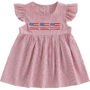 Fybitbo Toddler طفلة الطفلة الرابع من يوليو الزي العلم الأمريكي Bowknot الرابع من يوليو فستان الأطفال الرابع من يوليو