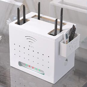 WiFi Router Desktop Storage Box, Power Strip Cord Organizer, WiFi Cabinet to Hide Router and Modem, Metal Cable Management Hider Box with Remote Control Storage Box(Color:Black)