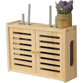 Solid Wood WiFi Router Storage Stand Expansion Screw Fixing Wall Shelves Shielding Box Set-top Box Shelf for TV Accessories(38x12x28cm)