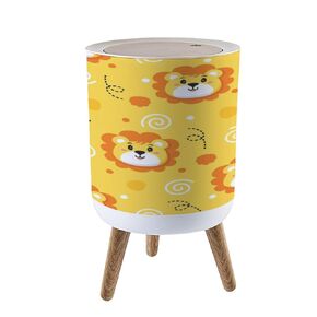 Small Trash Can with Lid Cute Childish Baby Lion Cartoon Character Sitting Lying Sleeping Garbage Bin Pet Proof Waste Basket for Kitchen Bathroom Office Bedroom Decorative 1.8 Gallon