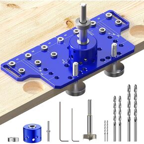 Shelf Pin Jig and Concealed Hinge Jig 2 In 1, Shelf Pin Drilling Jig with 35mm 5mm and 1/4" Hole Drill Bits, Shelf Jig and Self-contained Clamping Cabinet Hardware Jig for Door Cabinet Hinges Mounting