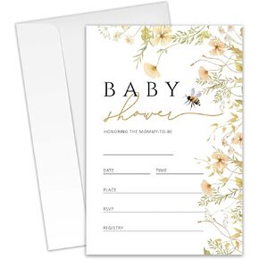 Baby Shower Invitations - 20 Invitation Cards 4"x6" with 20 Envelopes - Elegant Garden Design Baby Shower Invites.(061)
