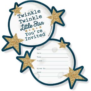 Big Dot of Happiness Twinkle Twinkle Little Star - Shaped Fill-In Invitations - Baby Shower or Birthday Party Invitation Cards with Envelopes - Set of 12