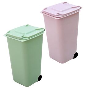 2pcs Mini Desktop Trash Can with Lids Office Trashcan for Small Bin Kitchen Waste Bucket Pen Holder Sturdy Material Fashion Shape