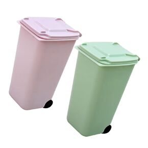 2pcs Mini Desktop Trash Can Miniature Waste Basket Lid for Bedroom Office Kitchen